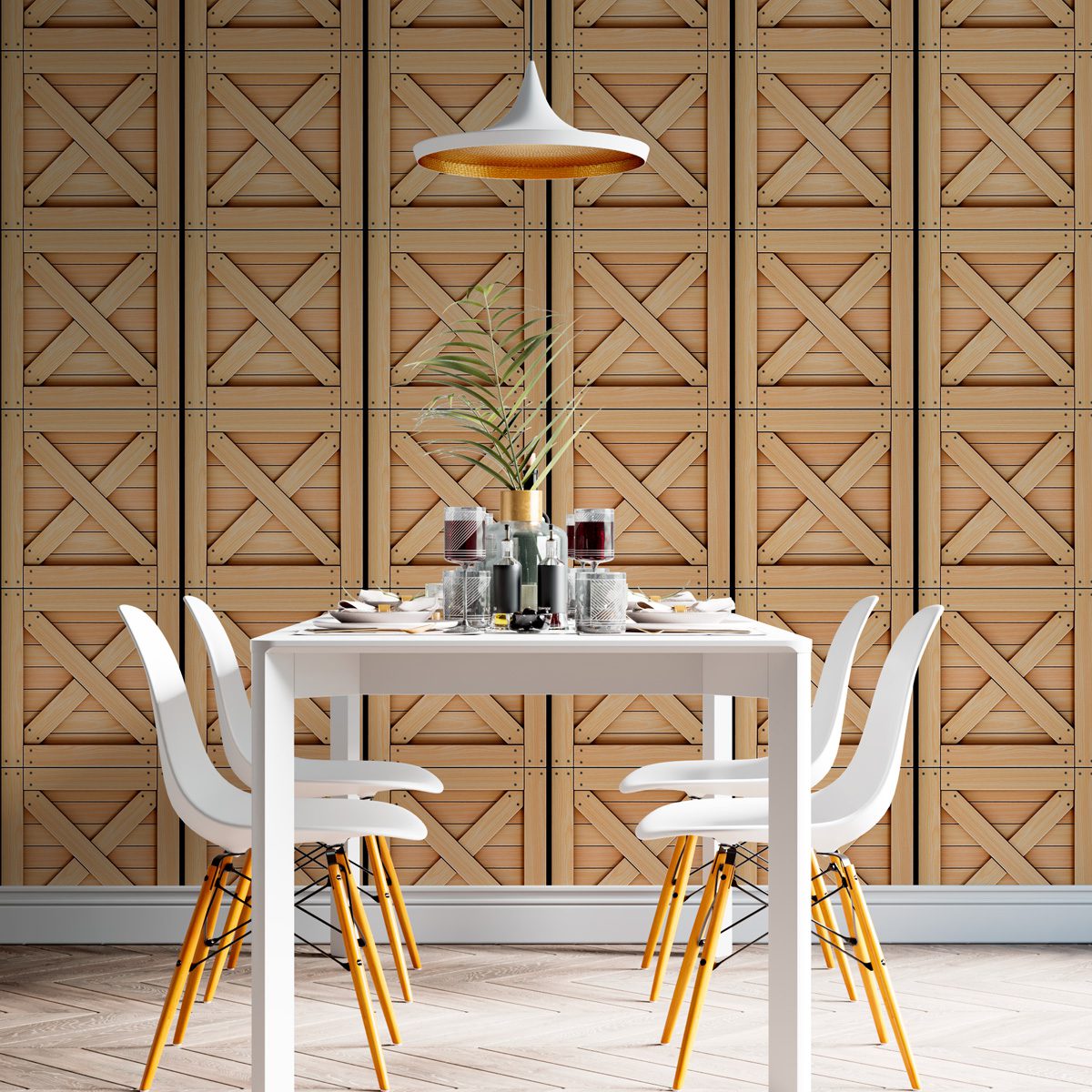 Papel de Parede Adesivo Industrial Caixa de Madeira Decor 75