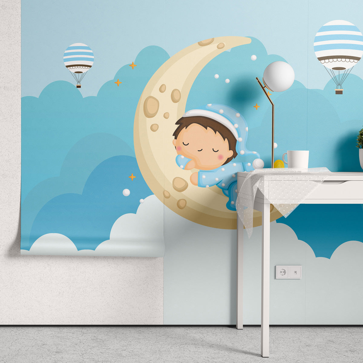 Papel de Parede Adesivo Menino Caminho para a Lua Encantada