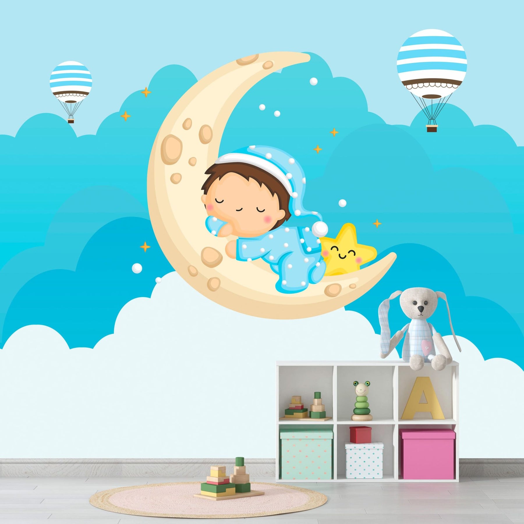 Papel de Parede Adesivo Menino Caminho para a Lua Encantada