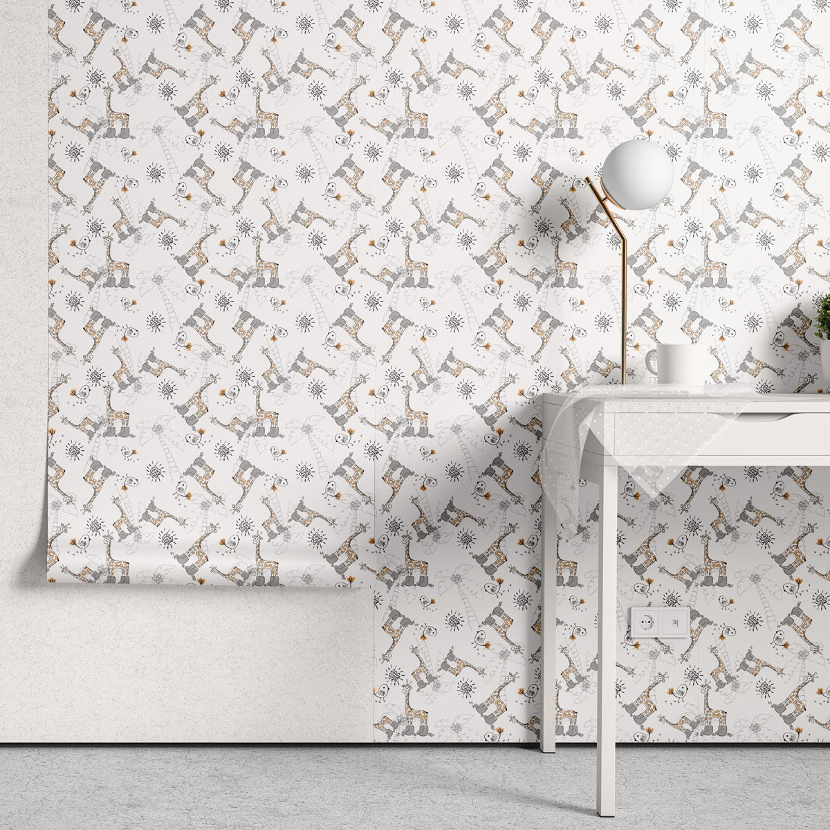 Papel de Parede Adesivo Menino Girafas
