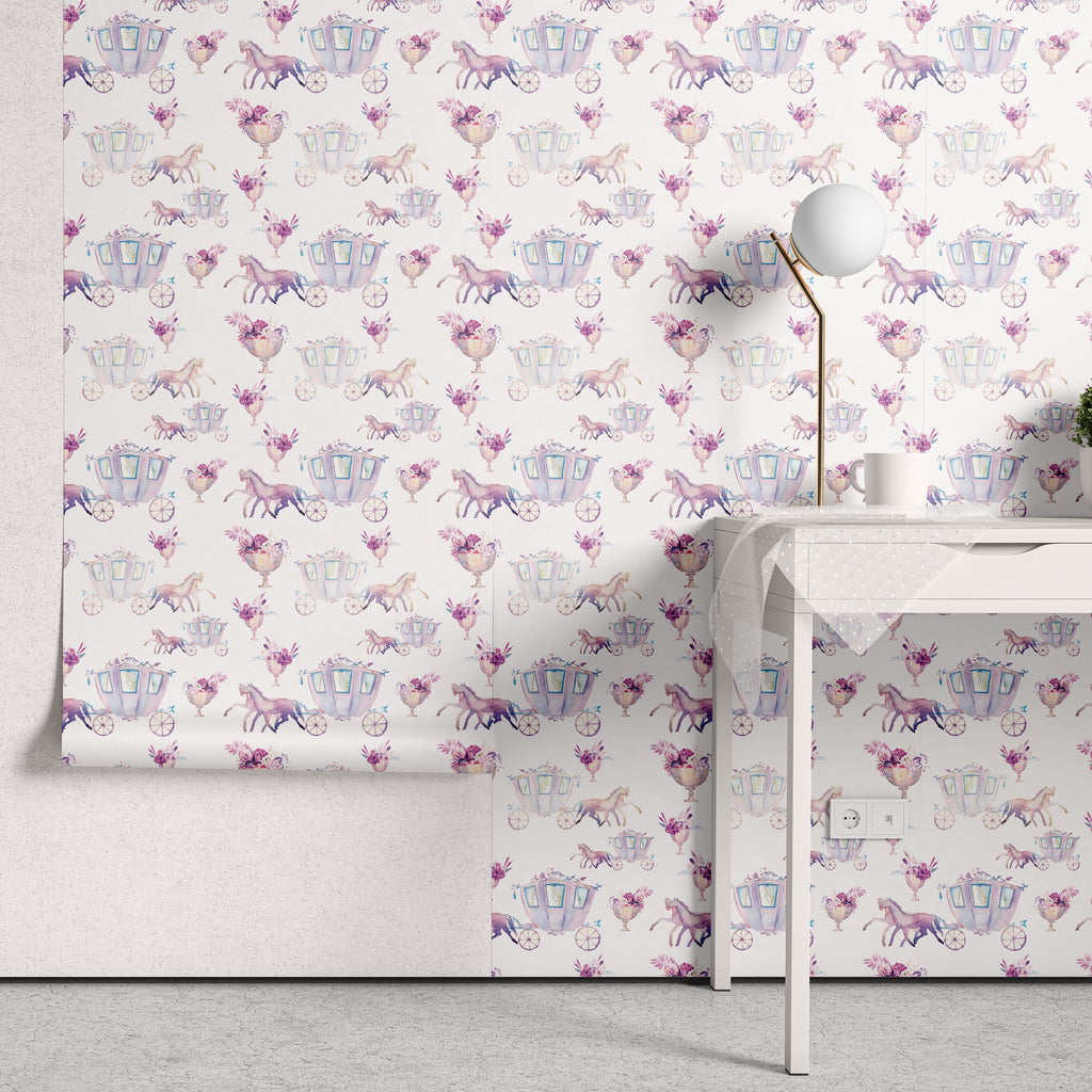 Papel de Parede Adesivo Menina Carruagem