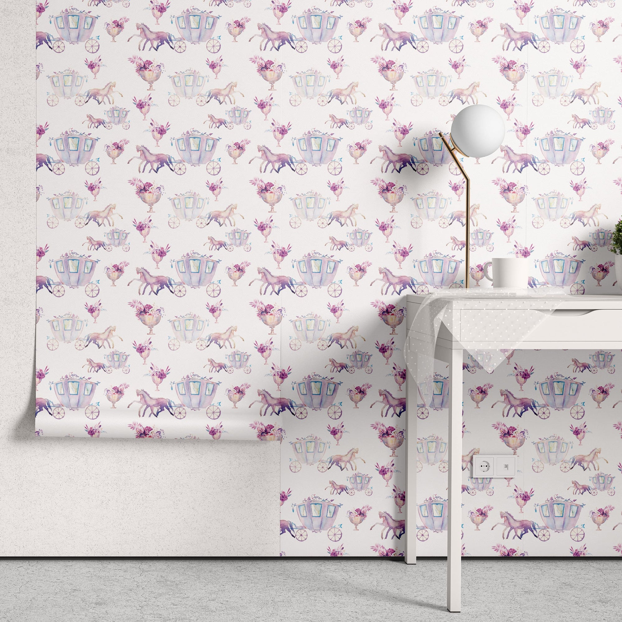 Papel de Parede Adesivo Menina Carruagem