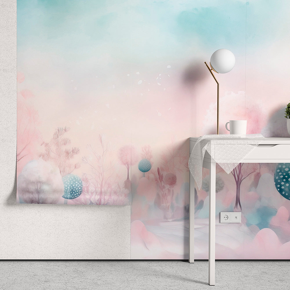 Papel de Parede Adesivo Floresta Algodão Doce