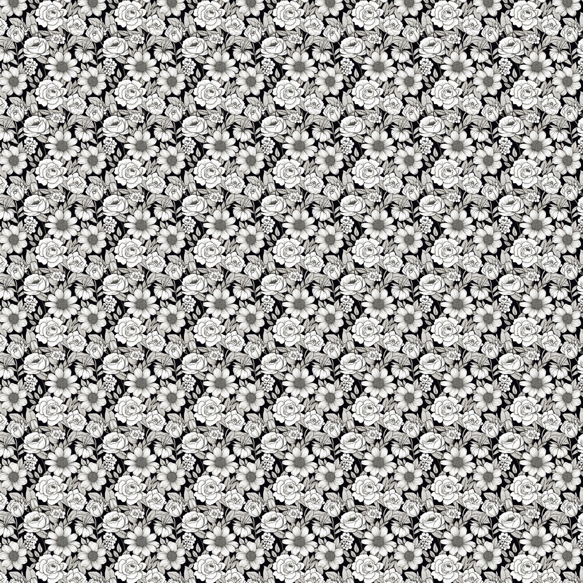 Papel de Parede Adesivo Black And White Floral 4