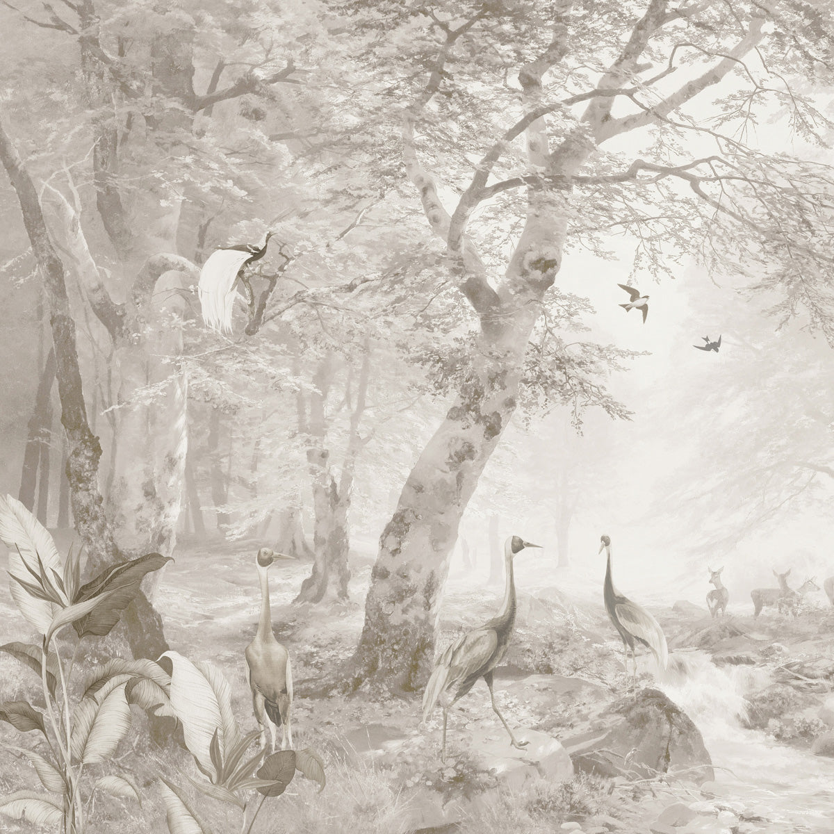 Papel de Parede Adesivo Floresta Aves Tropicais