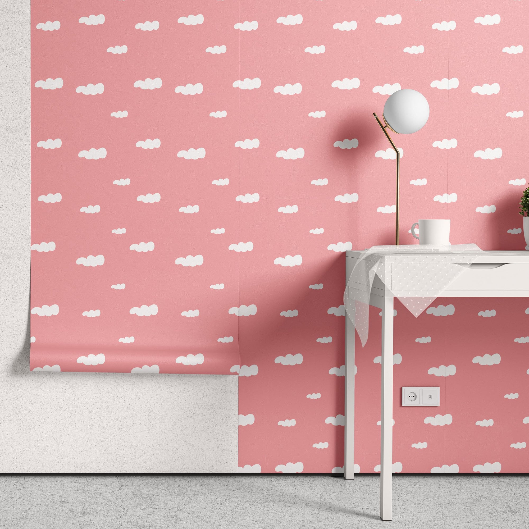Papel de Parede Adesivo Menina Nuvem Rosa