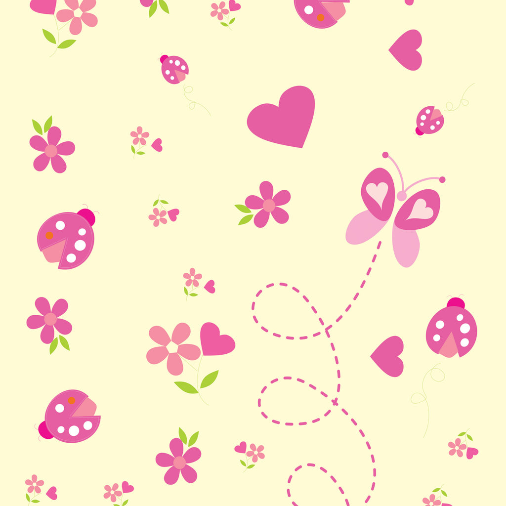 Papel de Parede Adesivo Menina Joaninha Floral