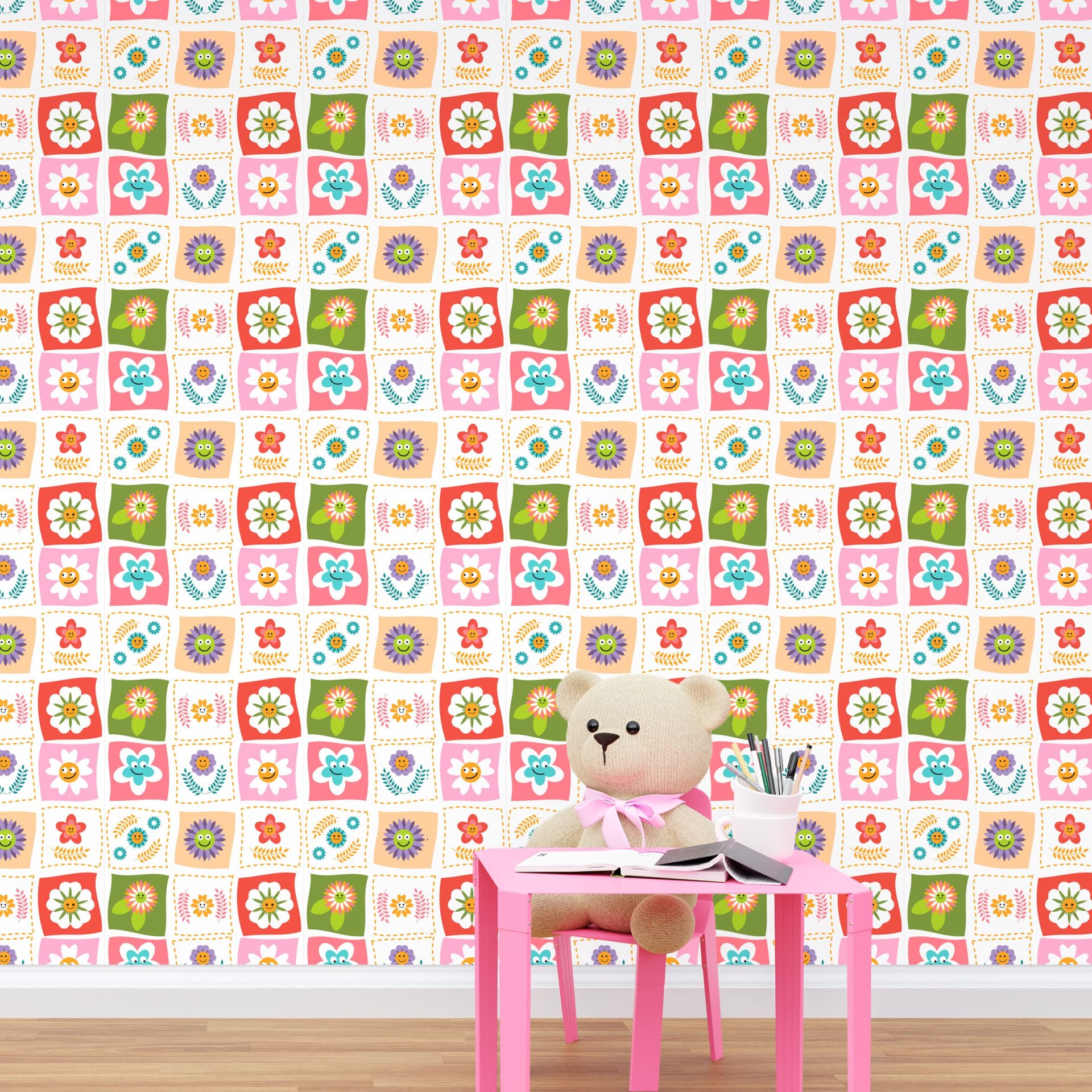 Papel de Parede Adesivo Menina Floral Colorido