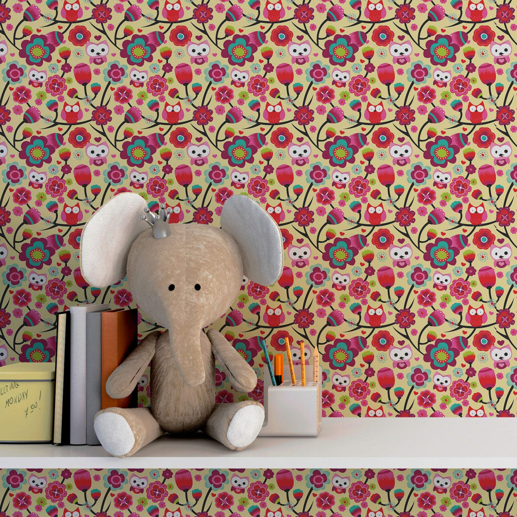 Papel de Parede Adesivo Menina Floral Corujinhas