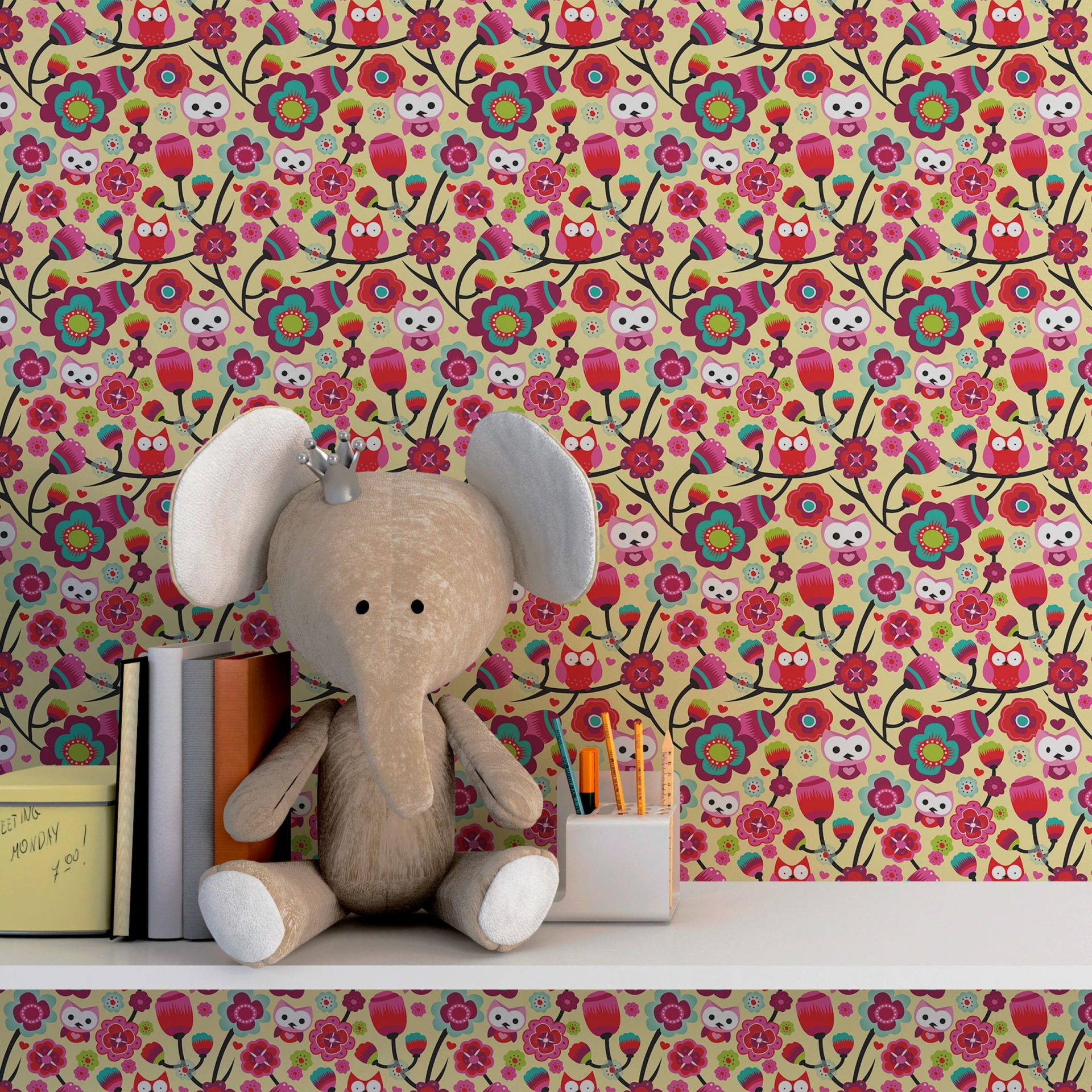 Papel de Parede Adesivo Menina Floral Corujinhas