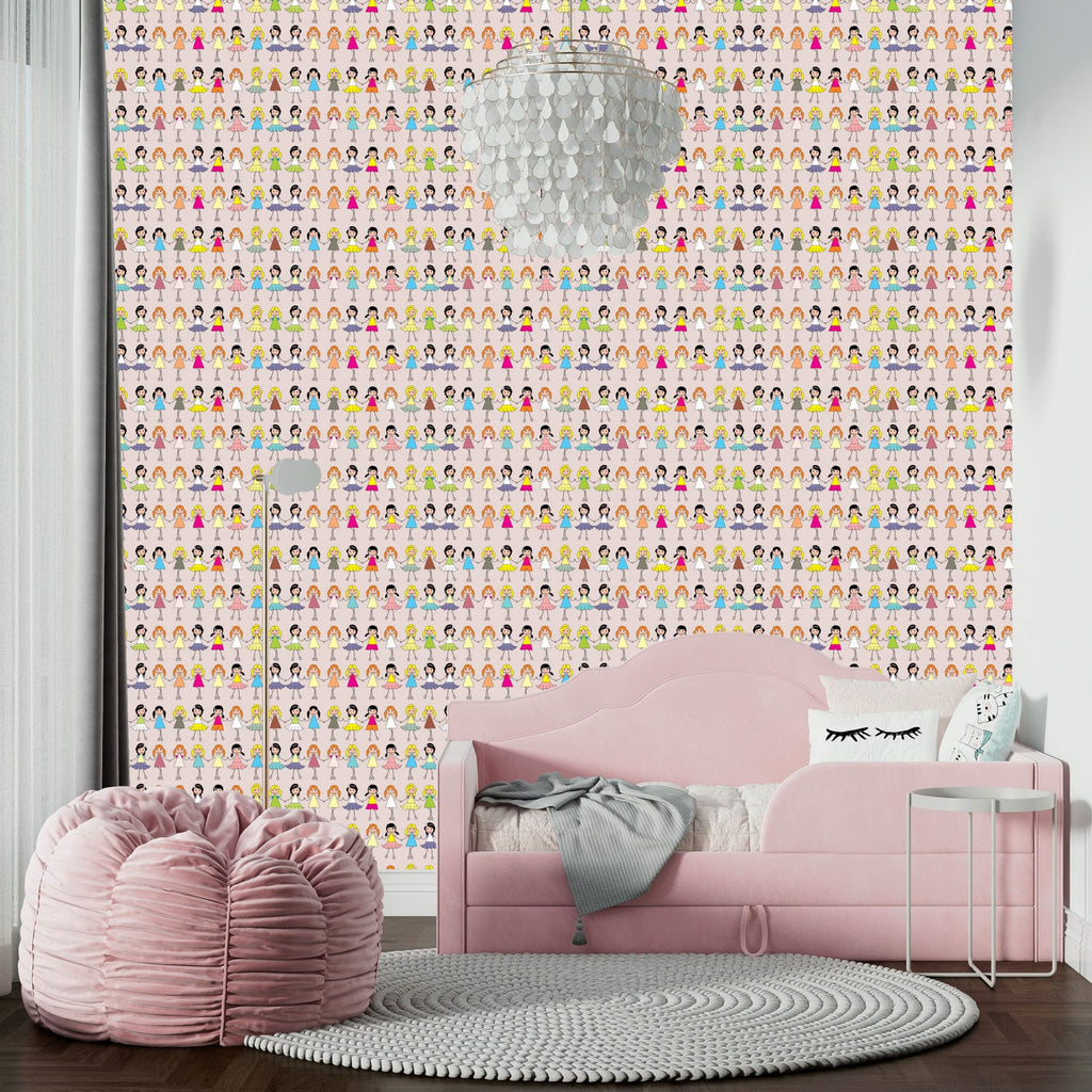 Papel de Parede Adesivo Menina Bonecas Palito