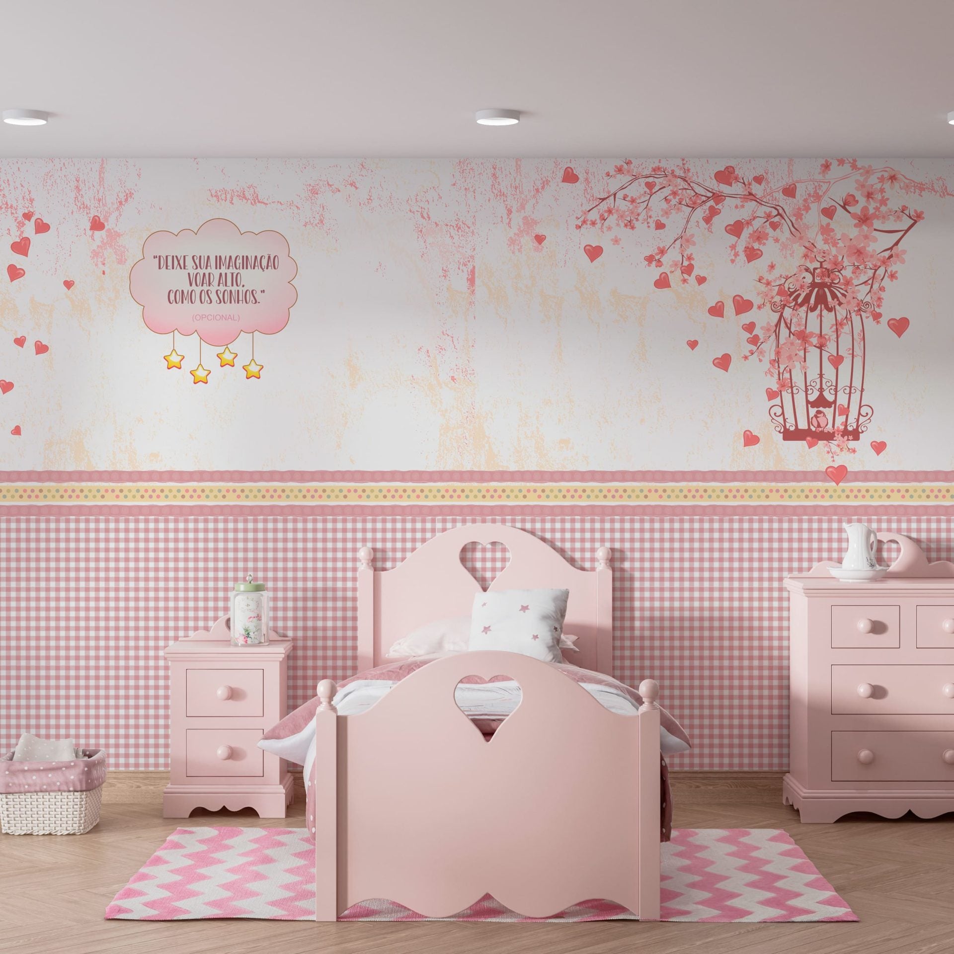 Papel de Parede Adesivo Menina Gaiola Amorosa - Painel