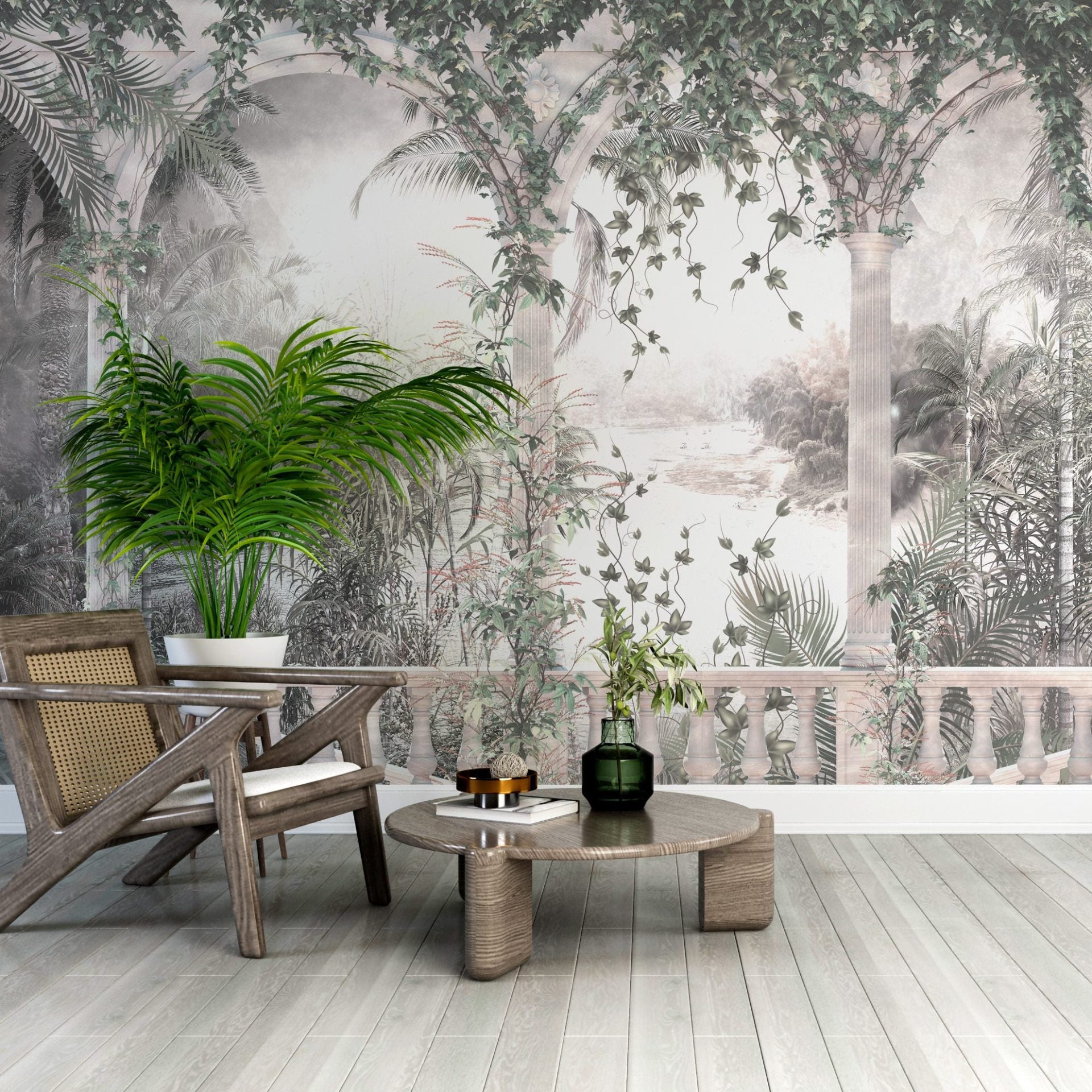 Papel de Parede Adesivo Floresta Tropical Arco Romano