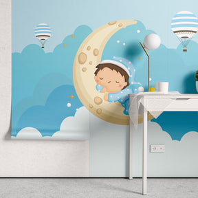 Papel de Parede Adesivo Menino Caminho para a Lua Encantada