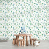 Papel de Parede Adesivo Menino Balões e Nuvens Verde