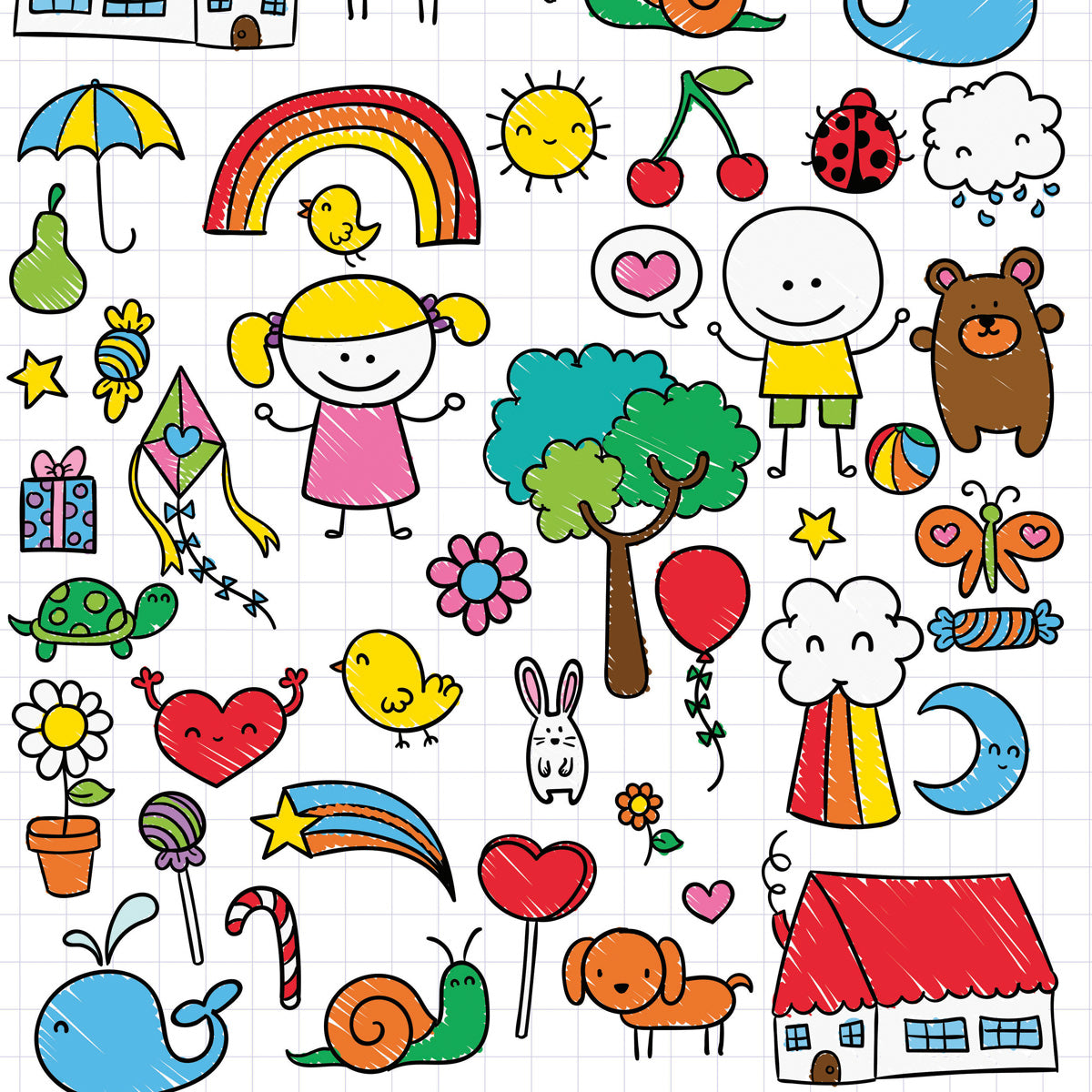 Papel de Parede Adesivo Menina Desenhos Coloridos