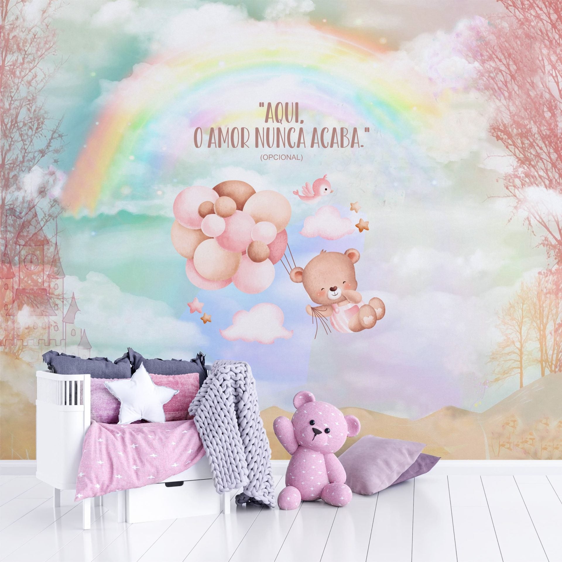 Papel de Parede Adesivo Menina Arco-Íris Encantado