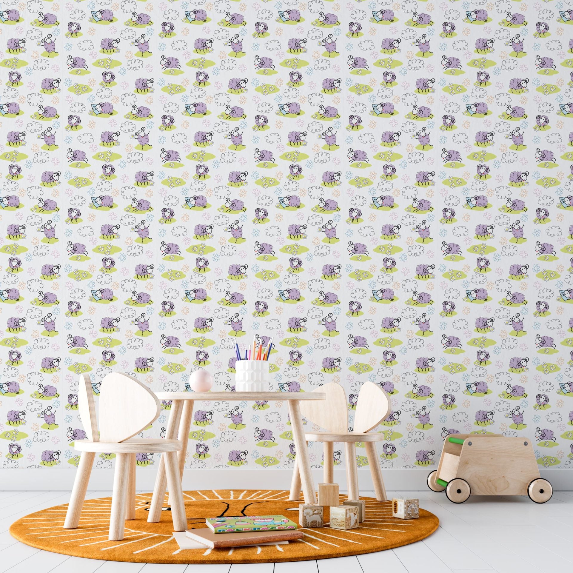 Papel de Parede Adesivo Menino Cantinho das Ovelhinhas Sonhadoras
