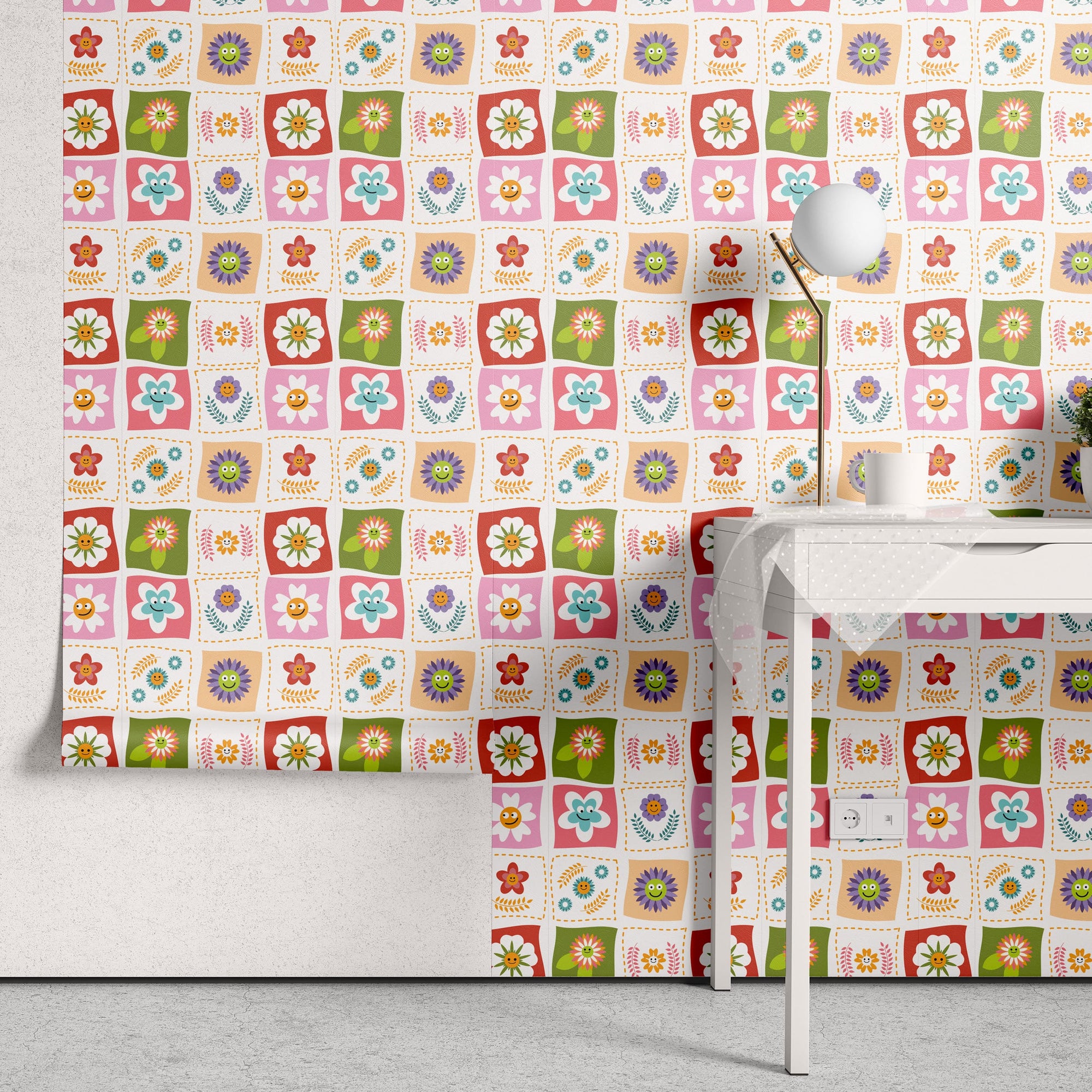 Papel de Parede Adesivo Menina Floral Colorido