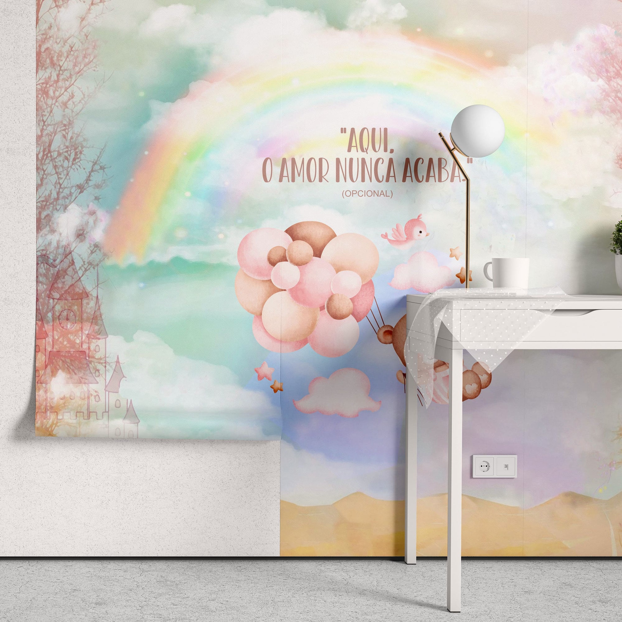 Papel de Parede Adesivo Menina Arco-Íris Encantado