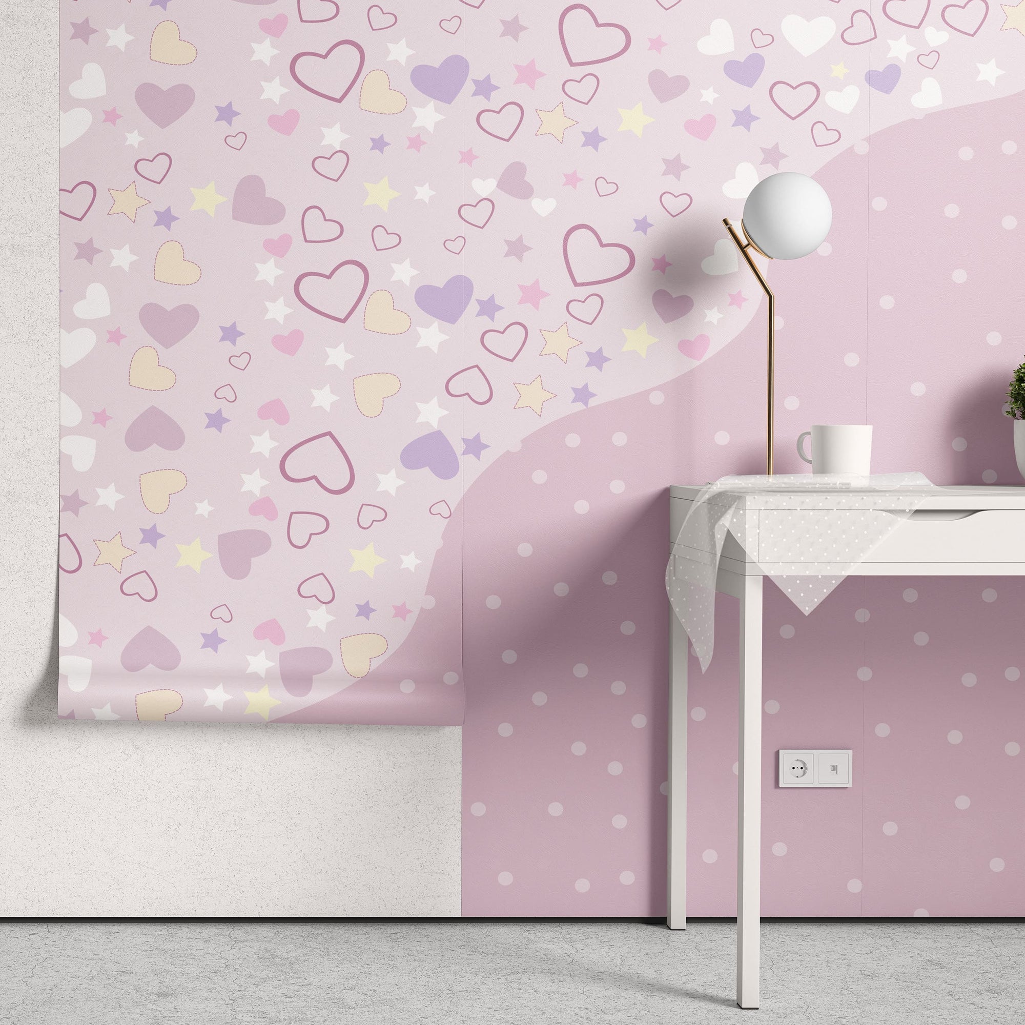 Papel de Parede Adesivo Menina Coração Lilás