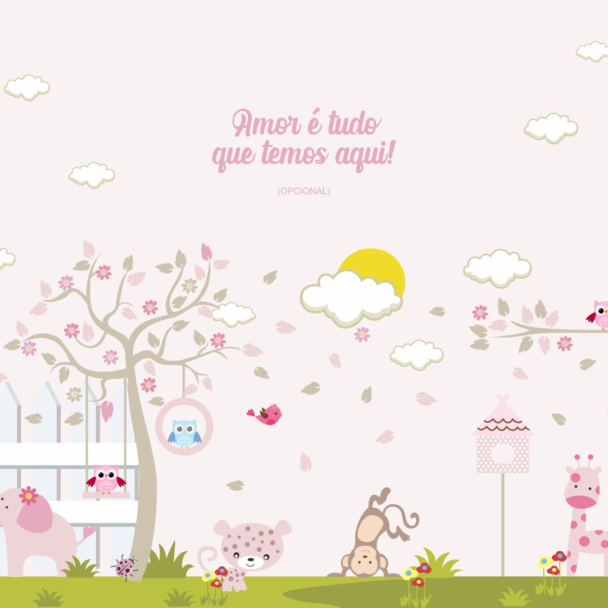 Papel de Parede Adesivo Menina Bichinhos