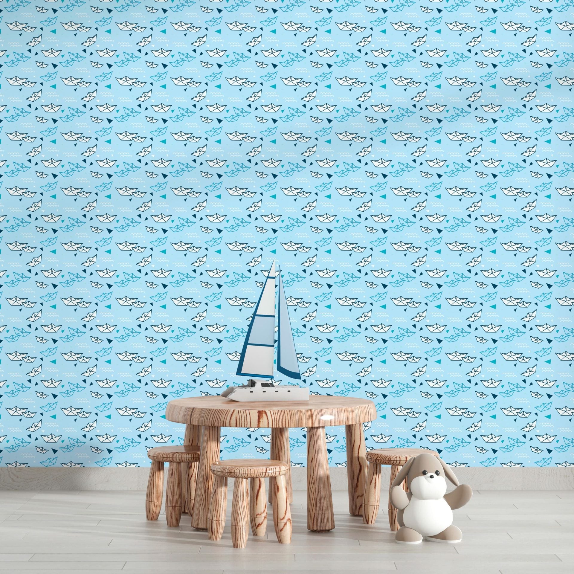 Papel de Parede Adesivo Menino Barquinho de Papel