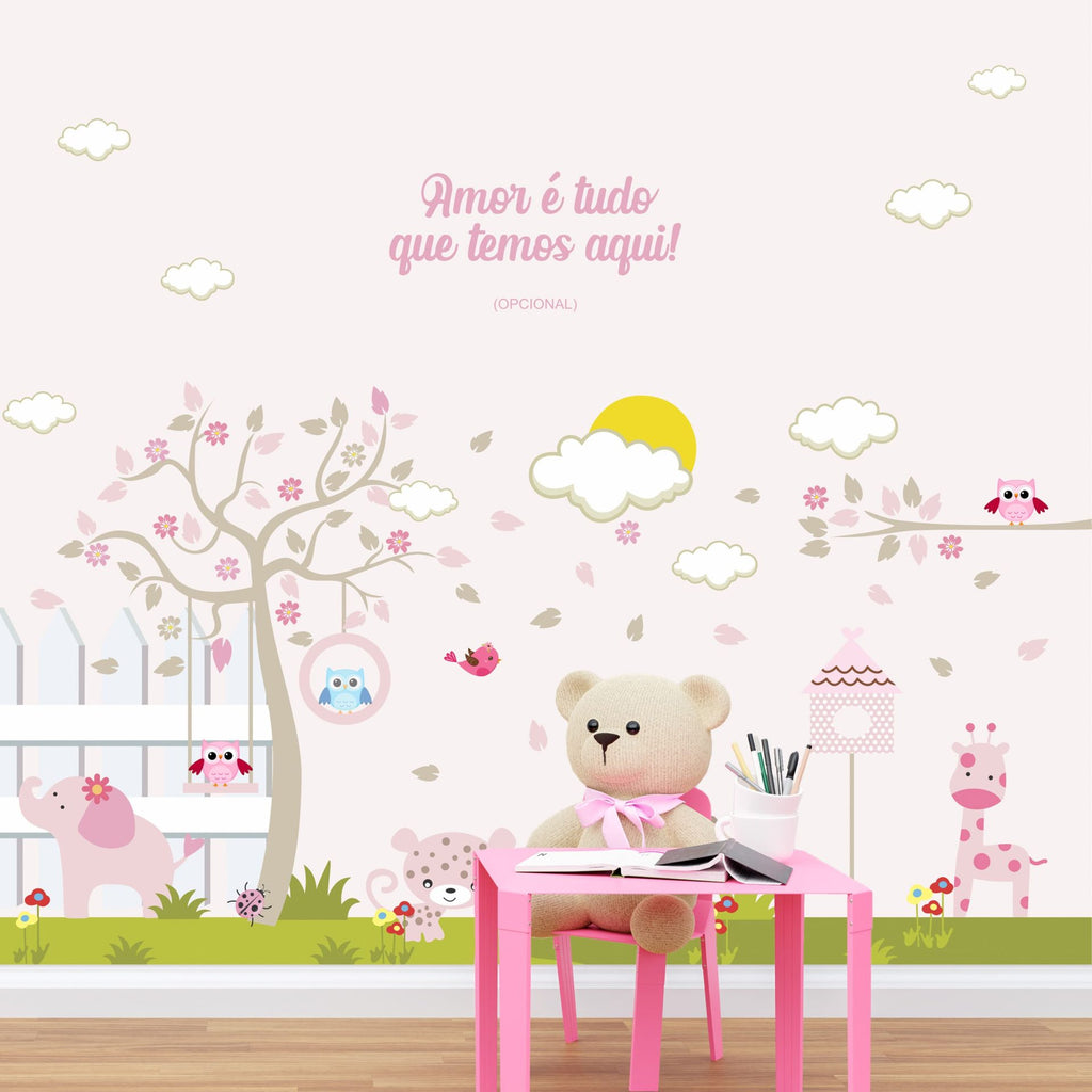 Papel de Parede Adesivo Menina Bichinhos