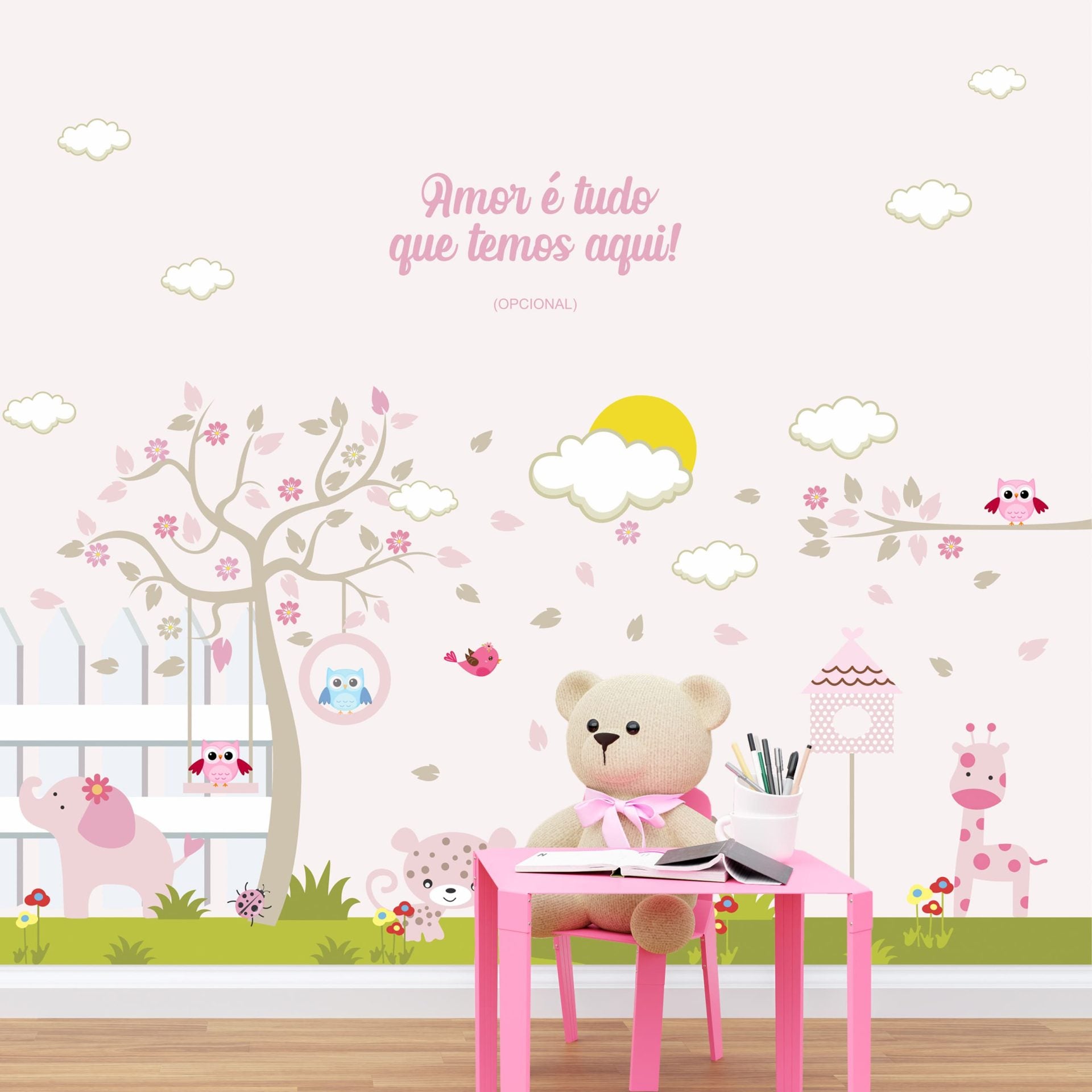 Papel de Parede Adesivo Menina Bichinhos