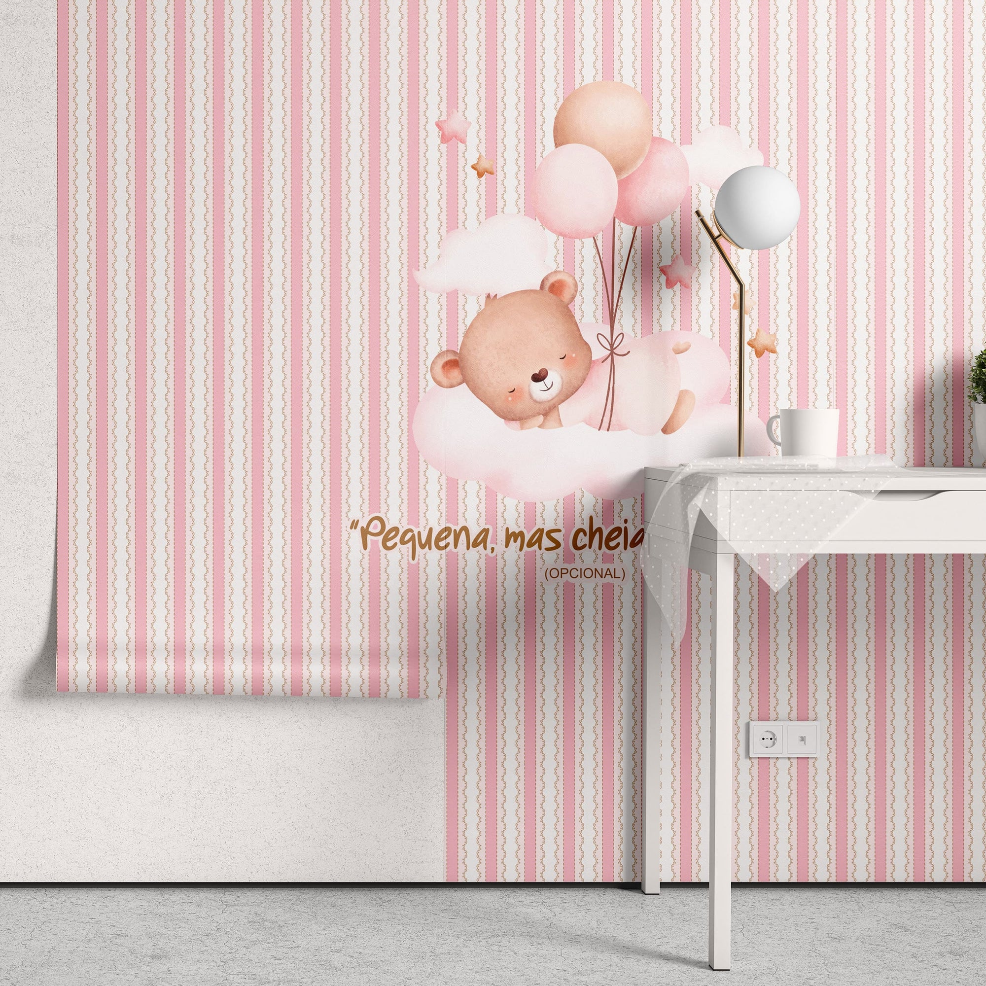 Papel de Parede Adesivo Menina Ursinho nas Nuvens