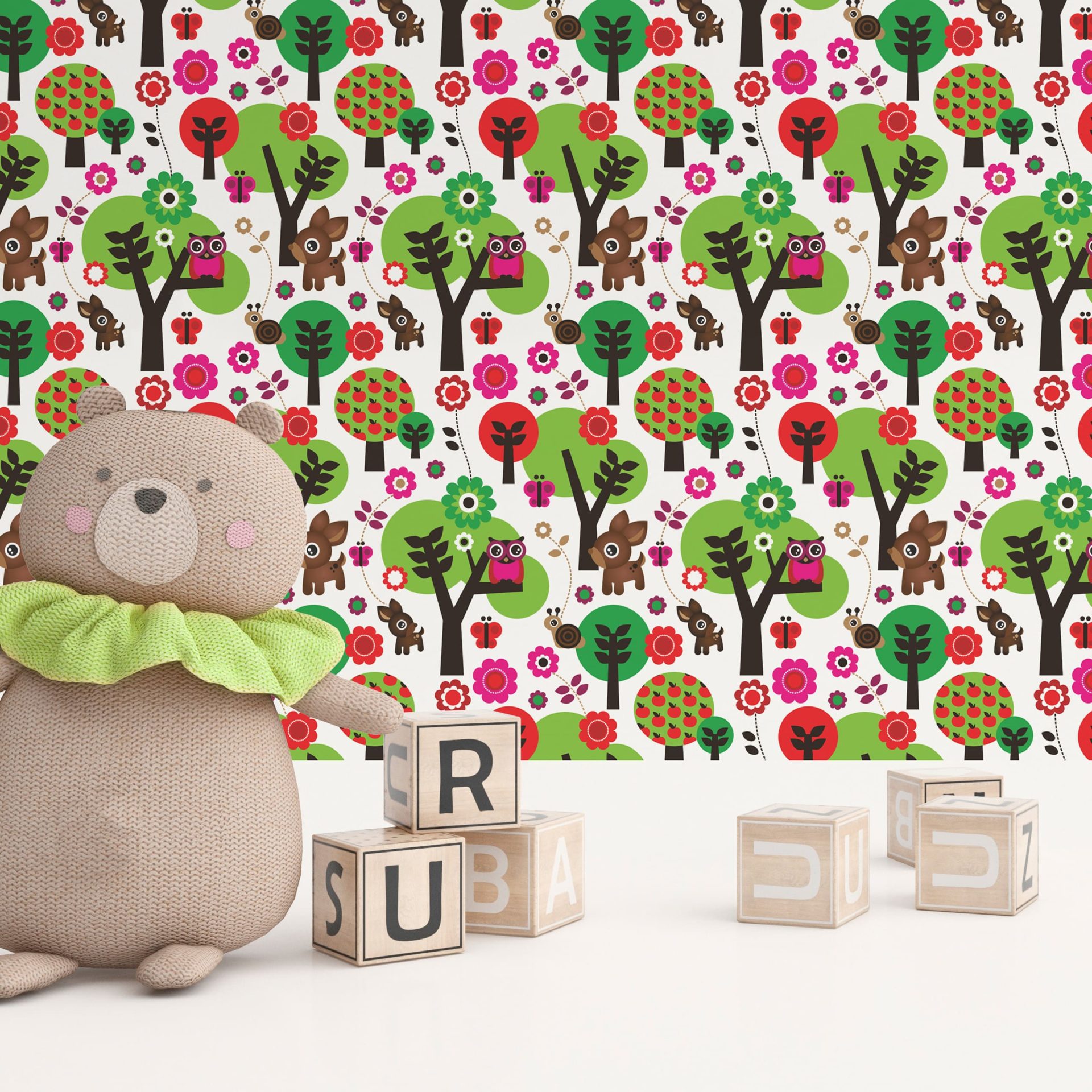 Papel de Parede Adesivo Menina Floresta Coruja