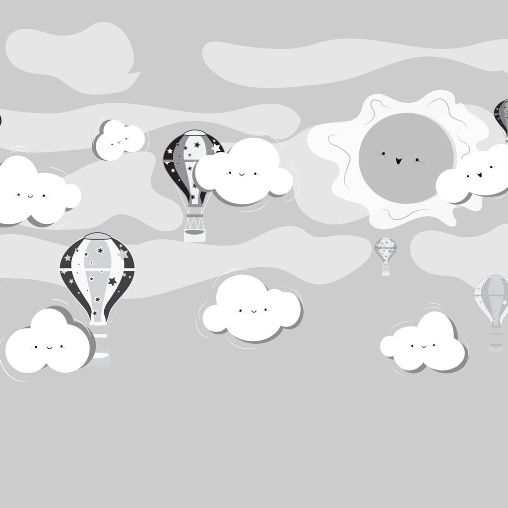 Papel de Parede Adesivo Menino Balão e Nuvens