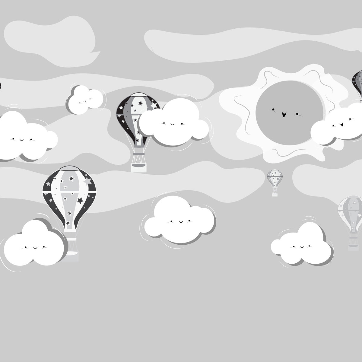 Papel de Parede Adesivo Menino Balão e Nuvens