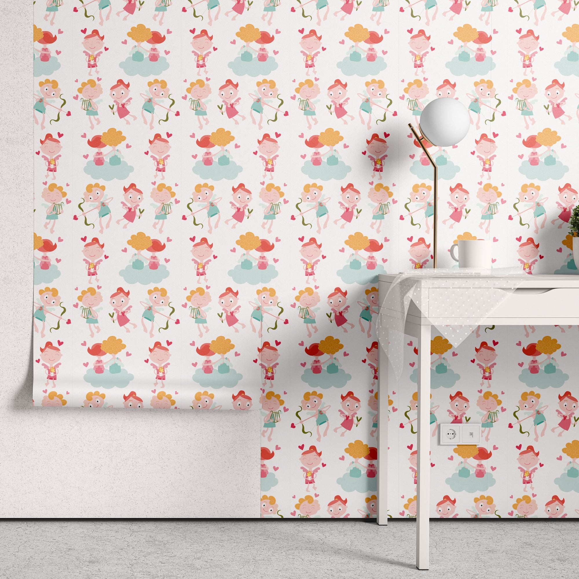 Papel de Parede Adesivo Menina Cupidos