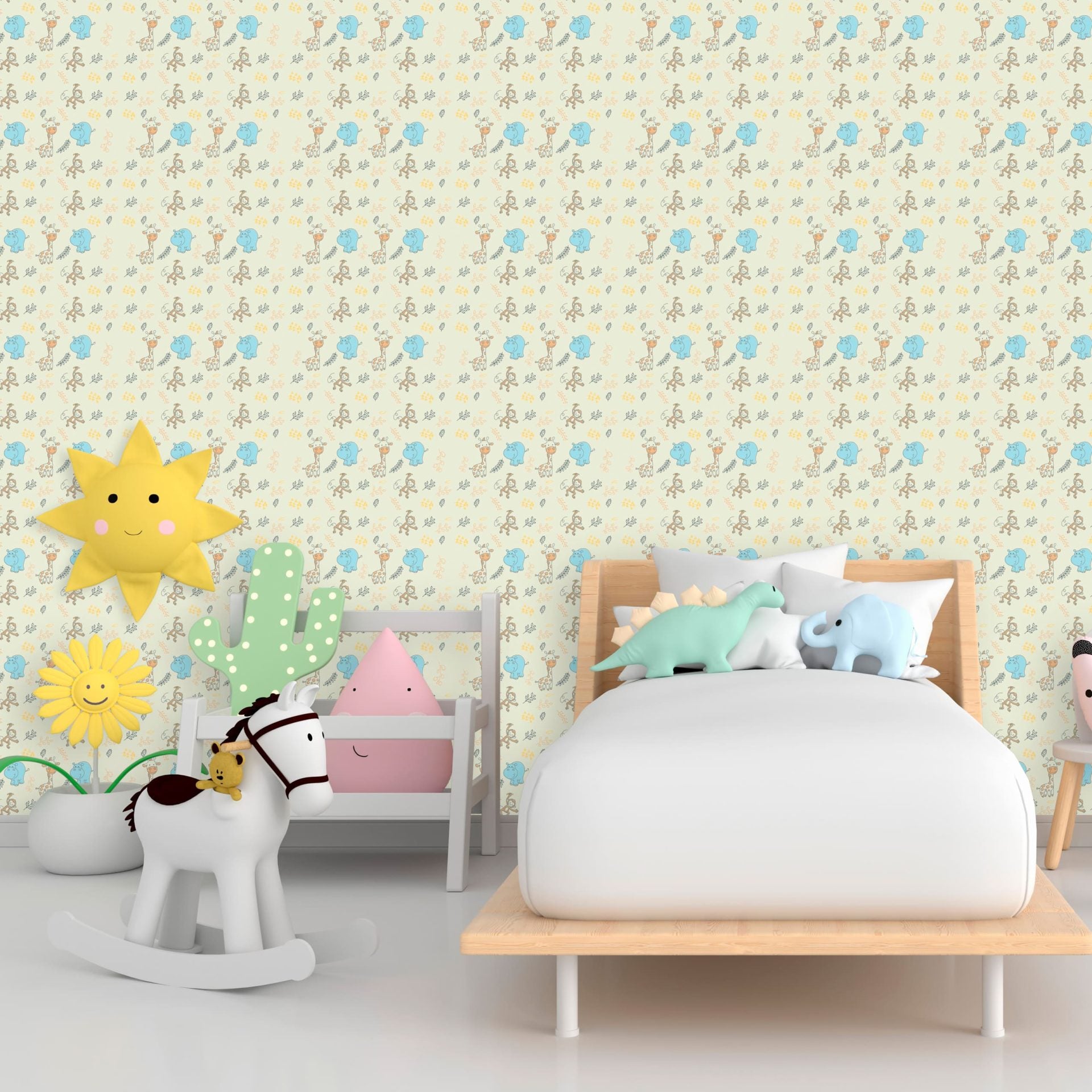 Papel de Parede Adesivo Menino Girafa e Macaco