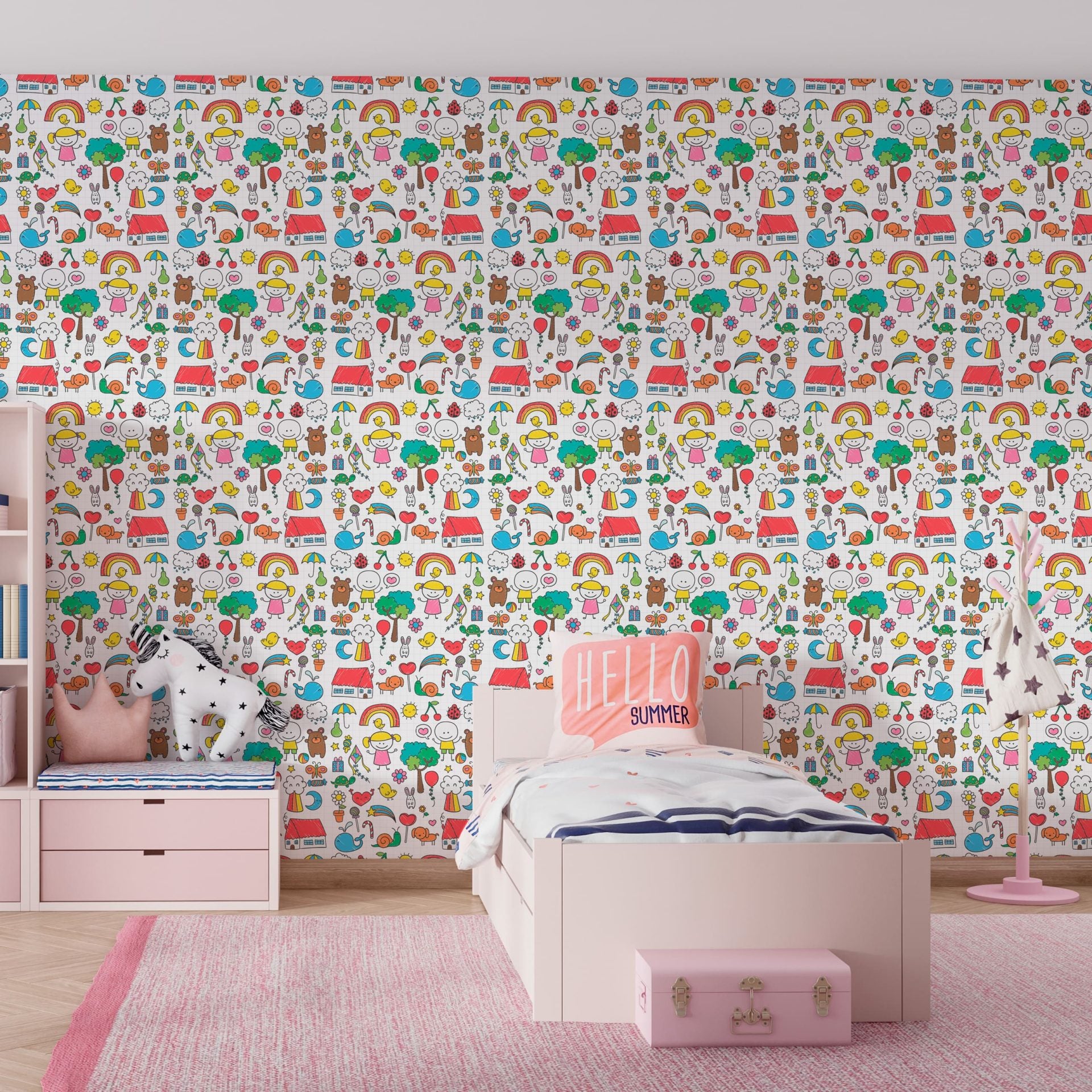 Papel de Parede Adesivo Menina Desenhos Coloridos
