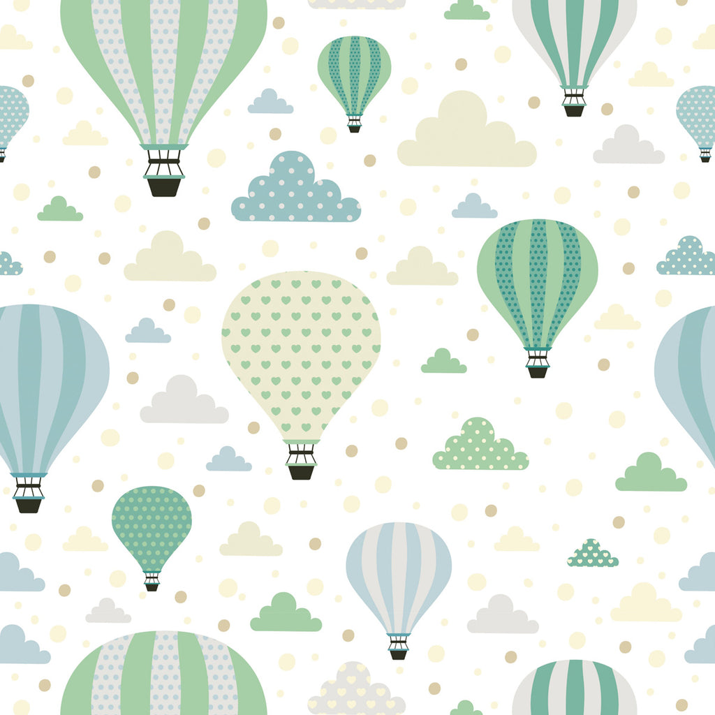 Papel de Parede Adesivo Menino Balões e Nuvens Verde