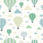 Papel de Parede Adesivo Menino Balões e Nuvens Verde