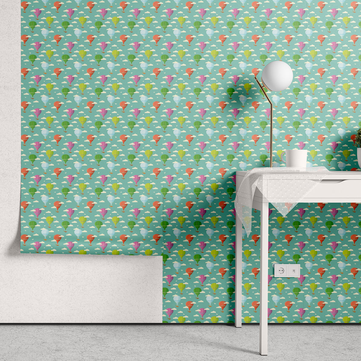 Papel de Parede Adesivo Menino Balões e Nuvens
