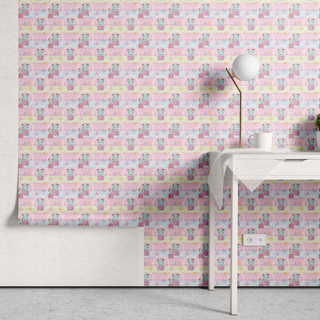Papel de Parede Adesivo Menina Gatinhos