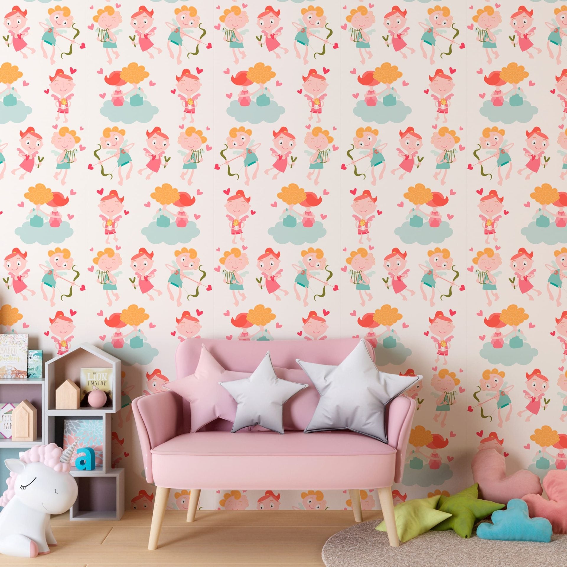 Papel de Parede Adesivo Menina Cupidos