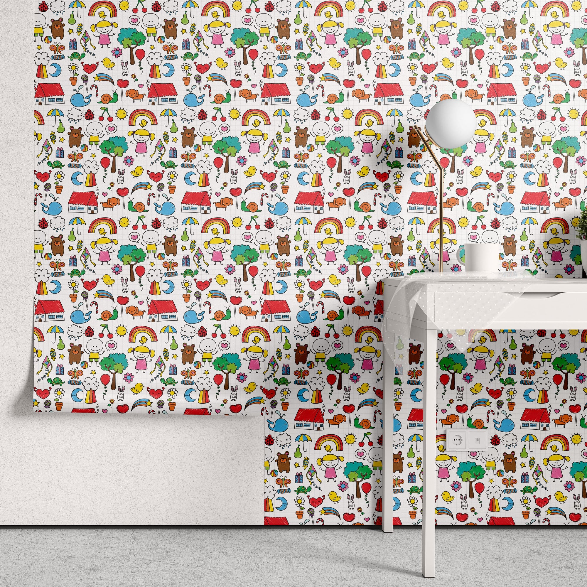 Papel de Parede Adesivo Menina Desenhos Coloridos