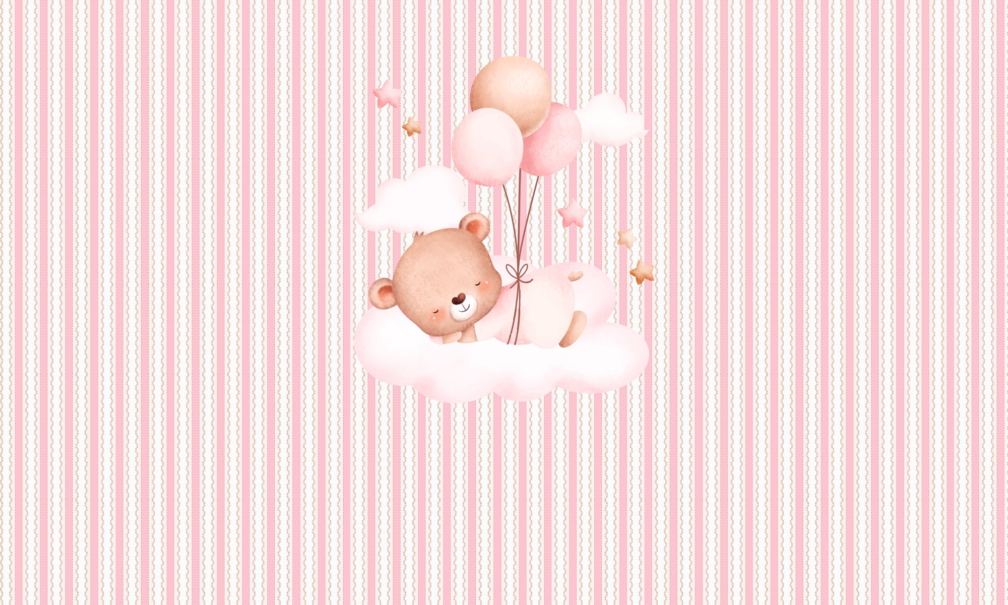 Papel de Parede Adesivo Menina Ursinho nas Nuvens