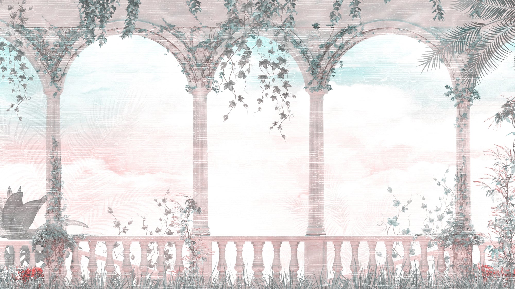 Papel de Parede Adesivo Arco Romano e Planta