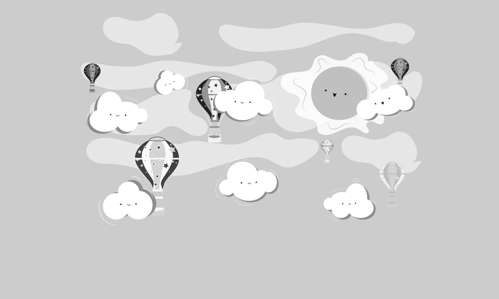 Papel de Parede Adesivo Menino Balão e Nuvens