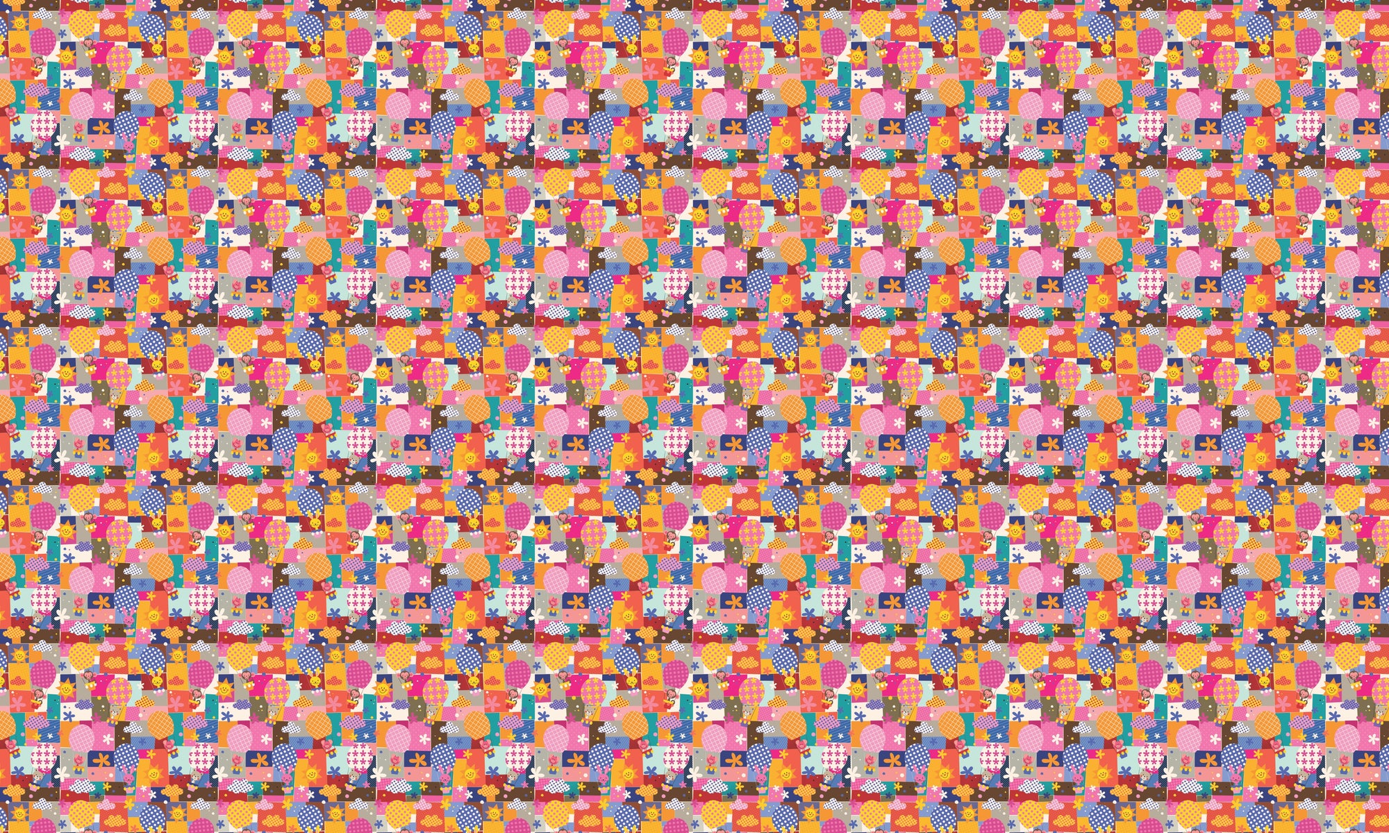 Papel de Parede Adesivo Menina Balão de Retalhos
