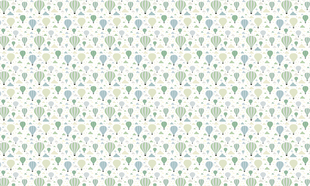 Papel de Parede Adesivo Menino Balões e Nuvens Verde