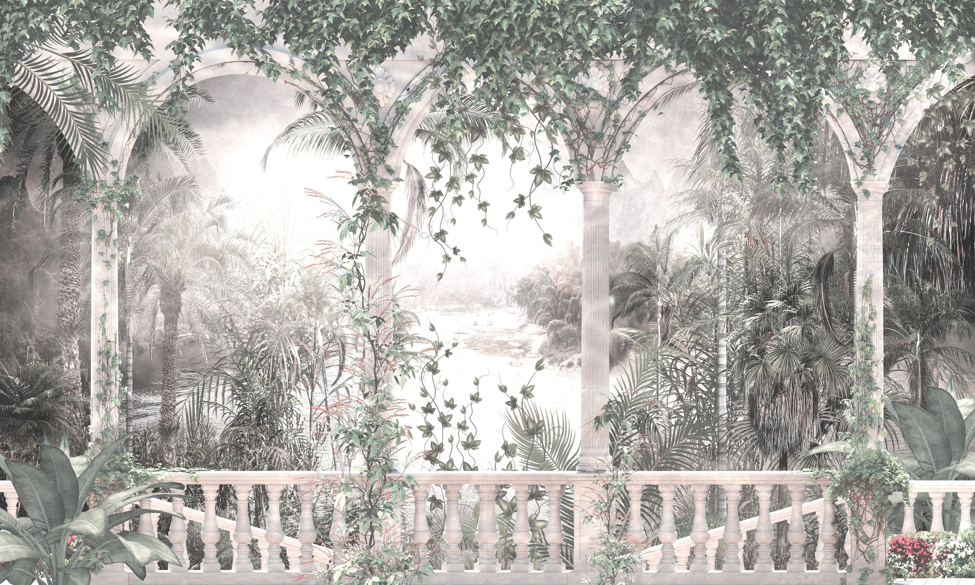 Papel de Parede Adesivo Floresta Tropical Arco Romano