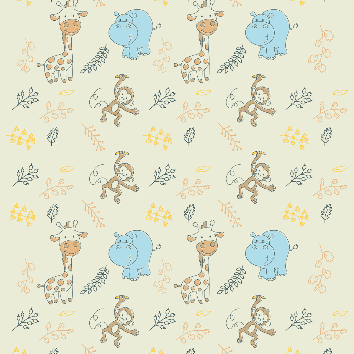 Papel de Parede Adesivo Menino Girafa e Macaco