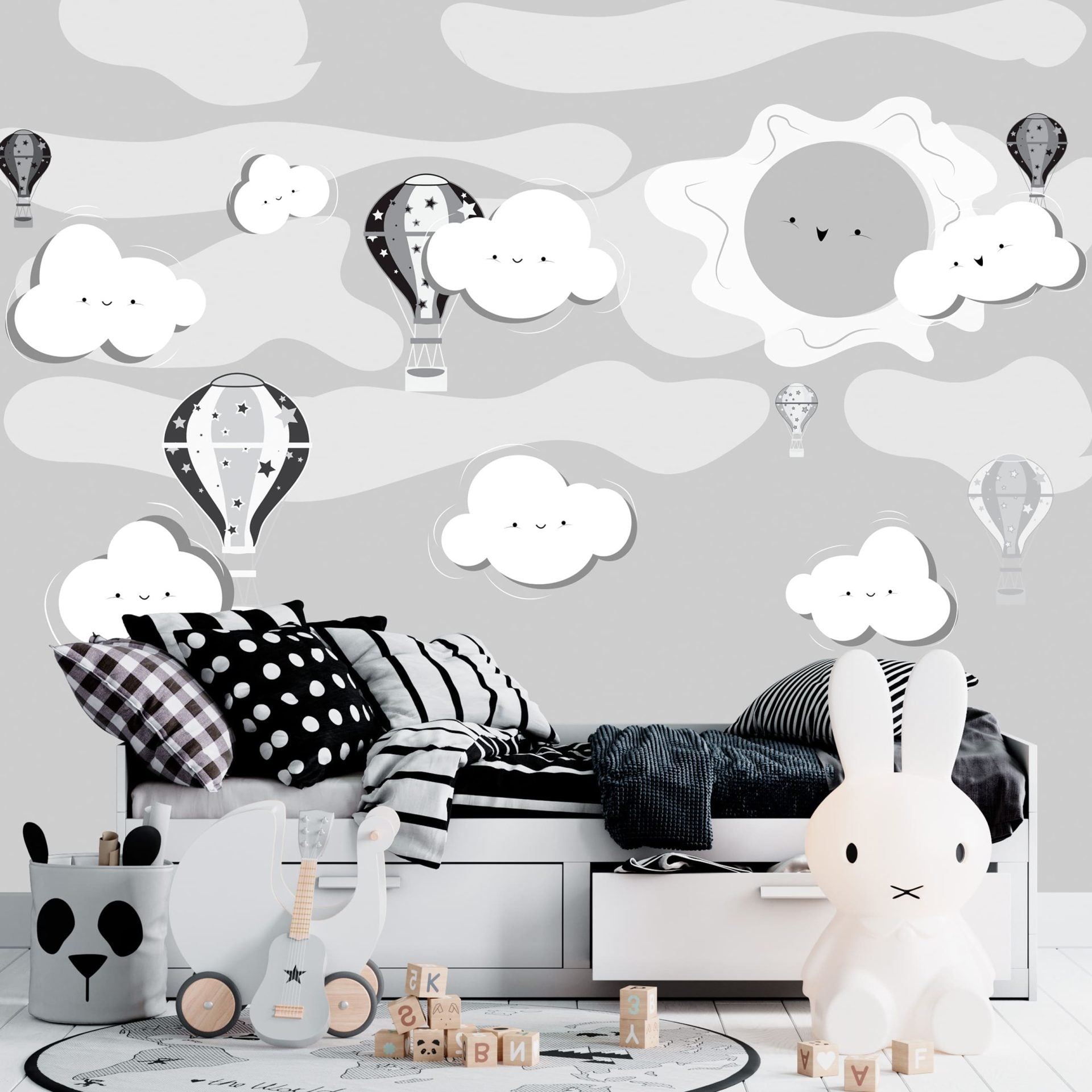Papel de Parede Adesivo Menino Balão e Nuvens